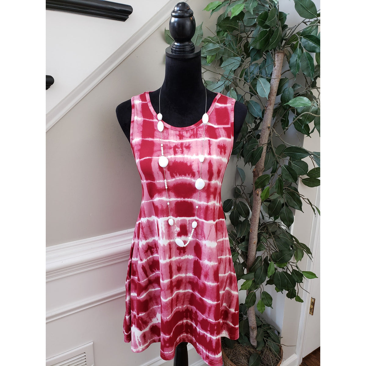 Kiwi & Punch Fit & Flare Dress Womens Size M Pink & White Round Neck Sleeveless