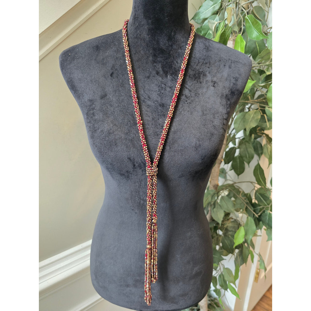 Chico's Women Multi Strand Beaded Tassel Necklace Long Boho Statement Jewelry