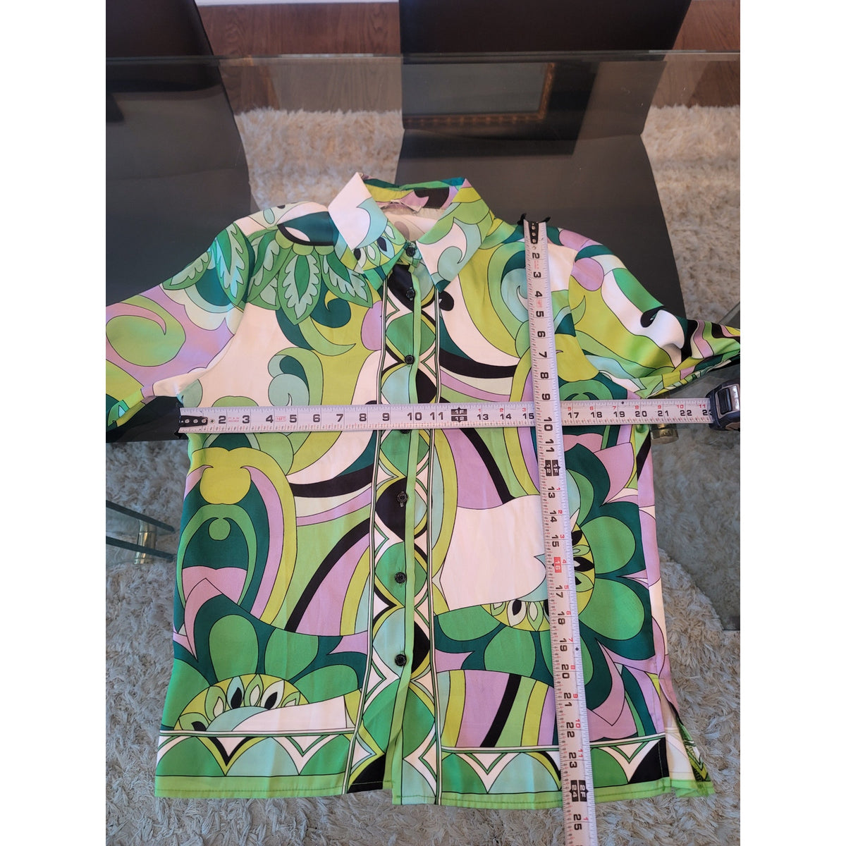 Fancy Dream Skirt Set Women's Green Geometric Button Up Side Zipper Long Sleeve