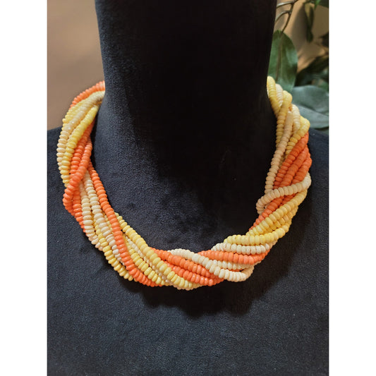 Women's Multicolor Beaded Twisted Necklace With Barrel Lock Elegant Jewelry