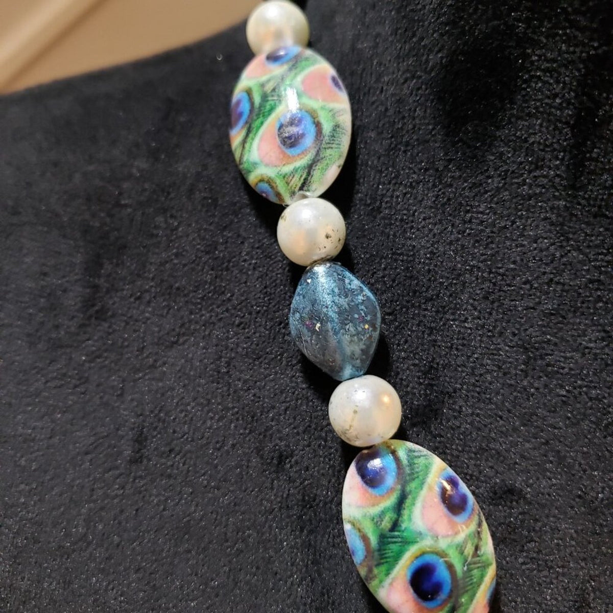 Women's Multi Colored Round Beaded Peacock Necklace Lock Clasp