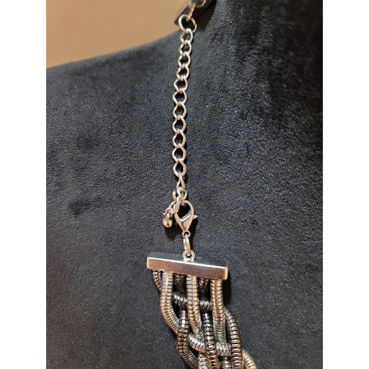 Women’s Multi-Strand Woven Metallic Coil Necklace with Silver-Tone Finish