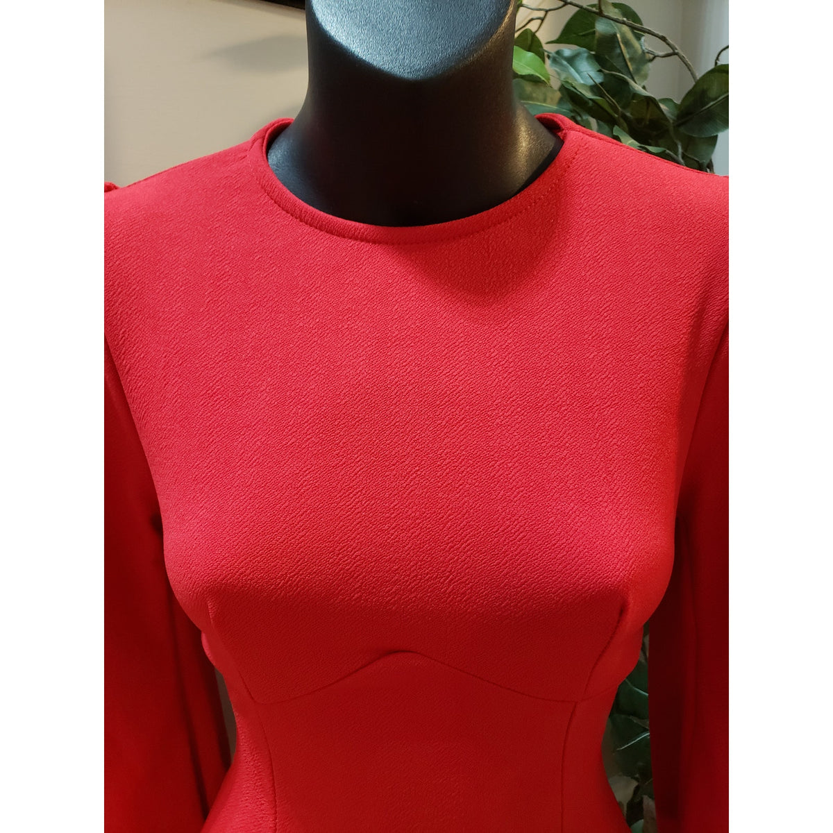 Boohoo Skater Dress Women's 4 Red Bust Detail Blouson Sleeve Crew Neck Pullover