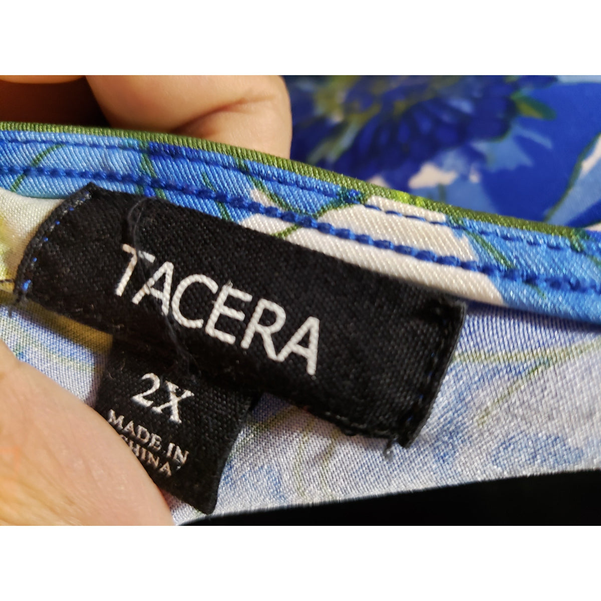Tacera Maxi Dress Women's Size 2X Blue Floral Stretch Sleeveless Shoulder Tie