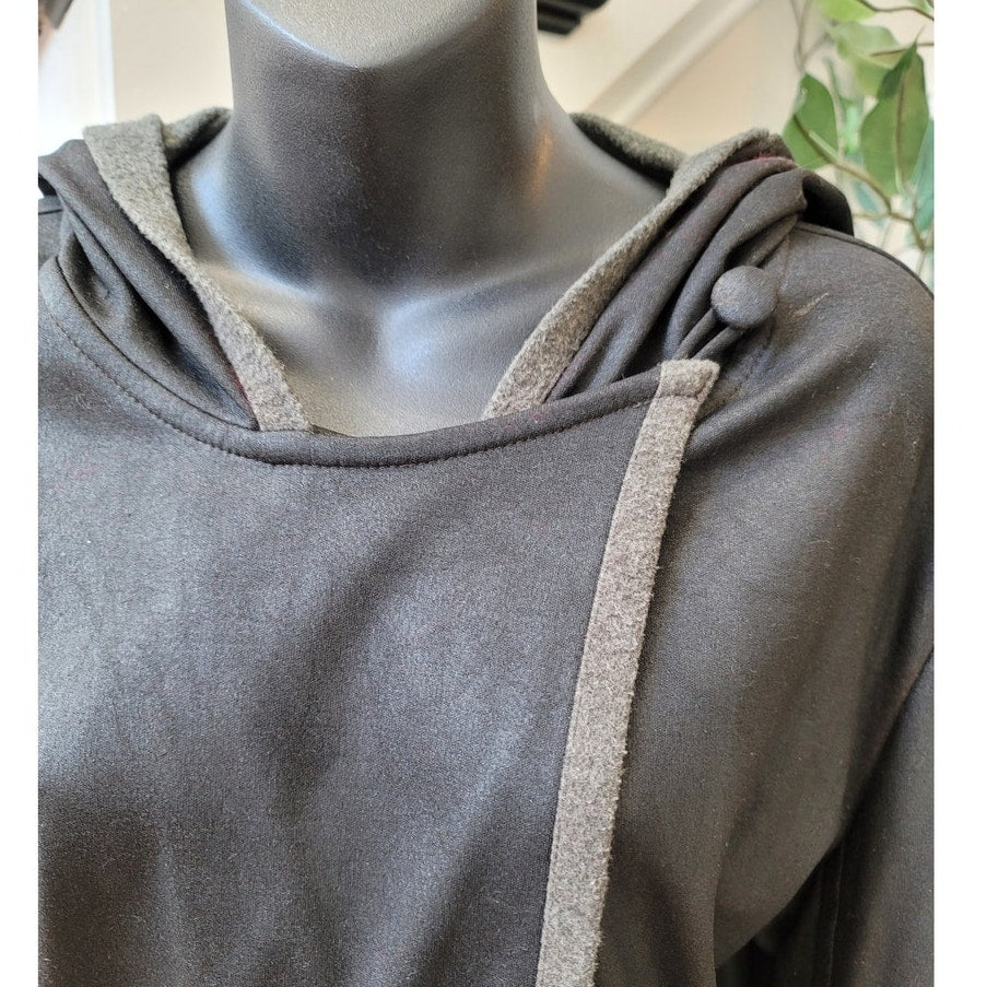 Yeohlee Wrap Coat Jacket Women Large Gray Asymmetrical Hooded Fleece Lined