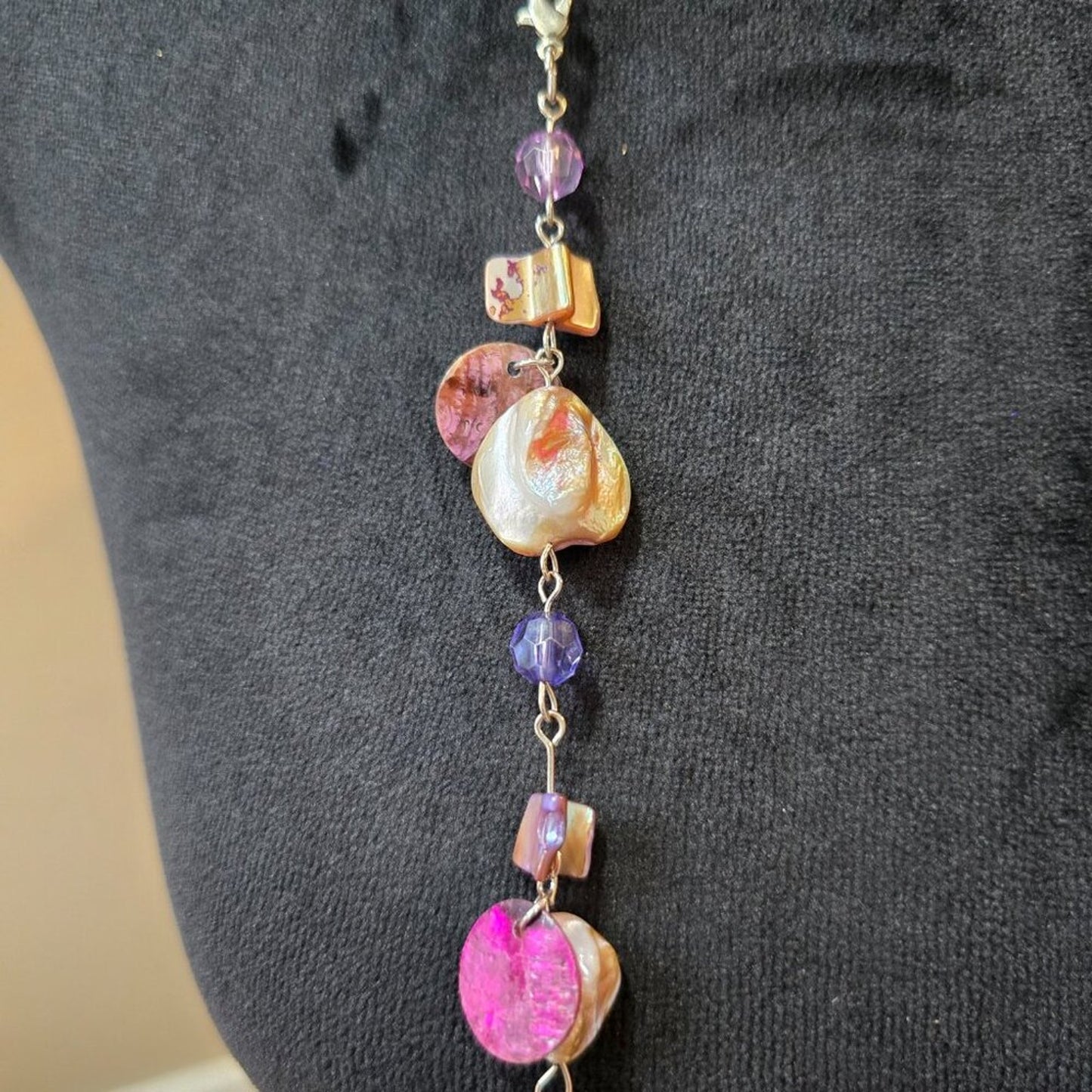 Women Fashion Multicolor Mother of Pearl Beads Crystal Long Necklace Jewelry