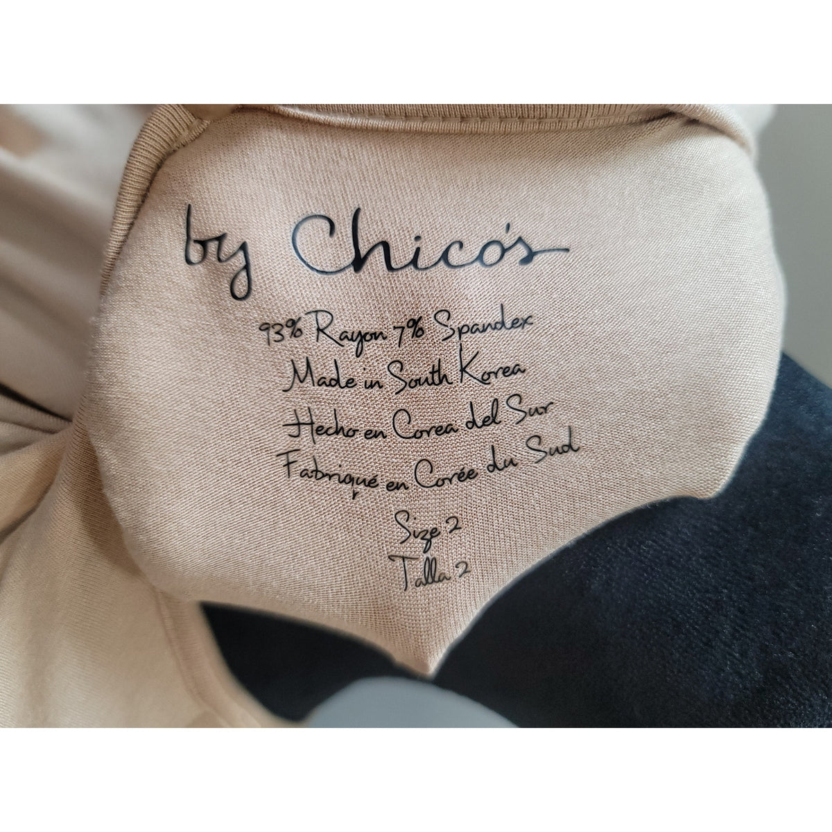Chico's Top Women's Size 2/L Beige Long Sleeve Stretch Crew Neck Knit Blouse