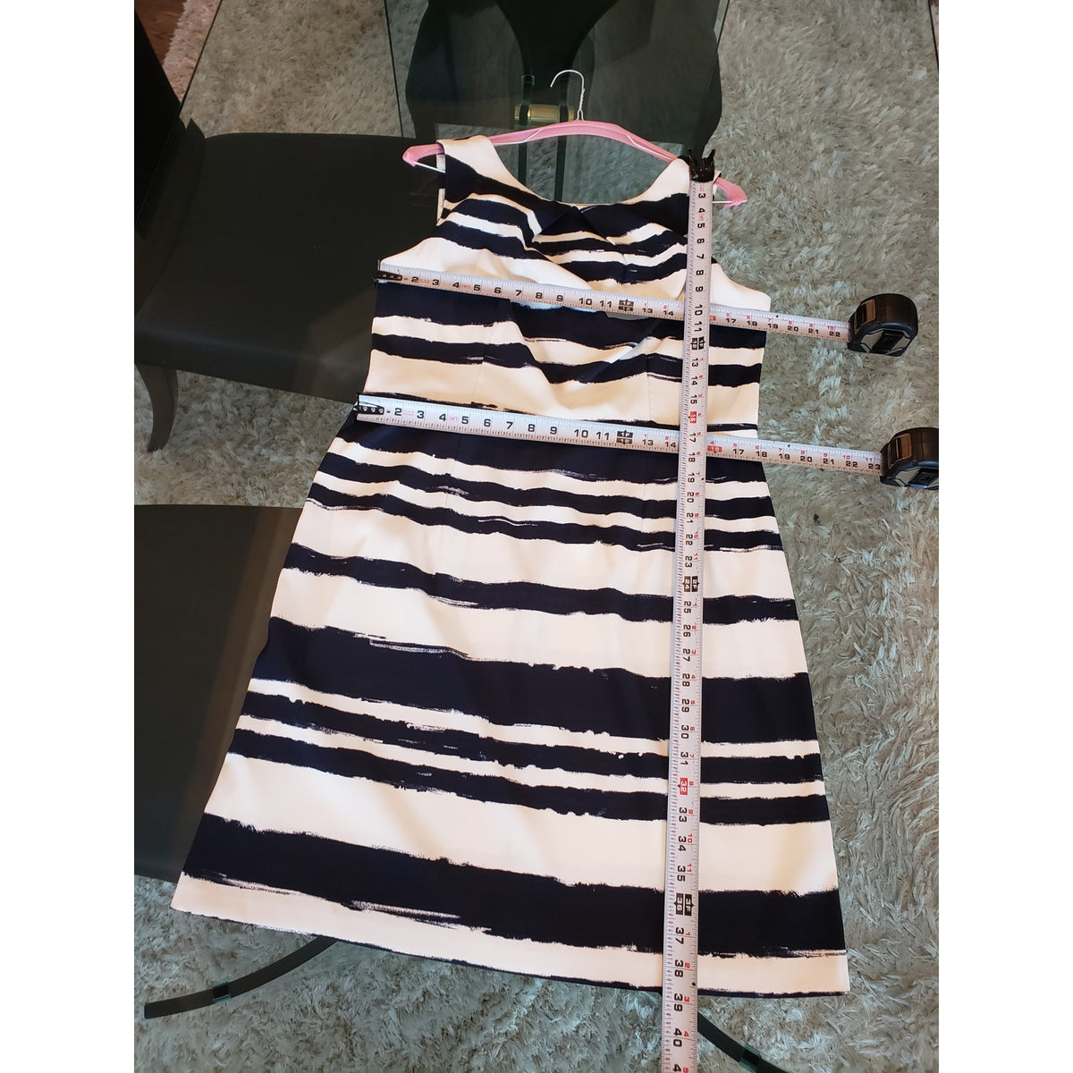 AB Studio Dress Women 16 Navy White Sheath Sleeveless Striped Career Stretch
