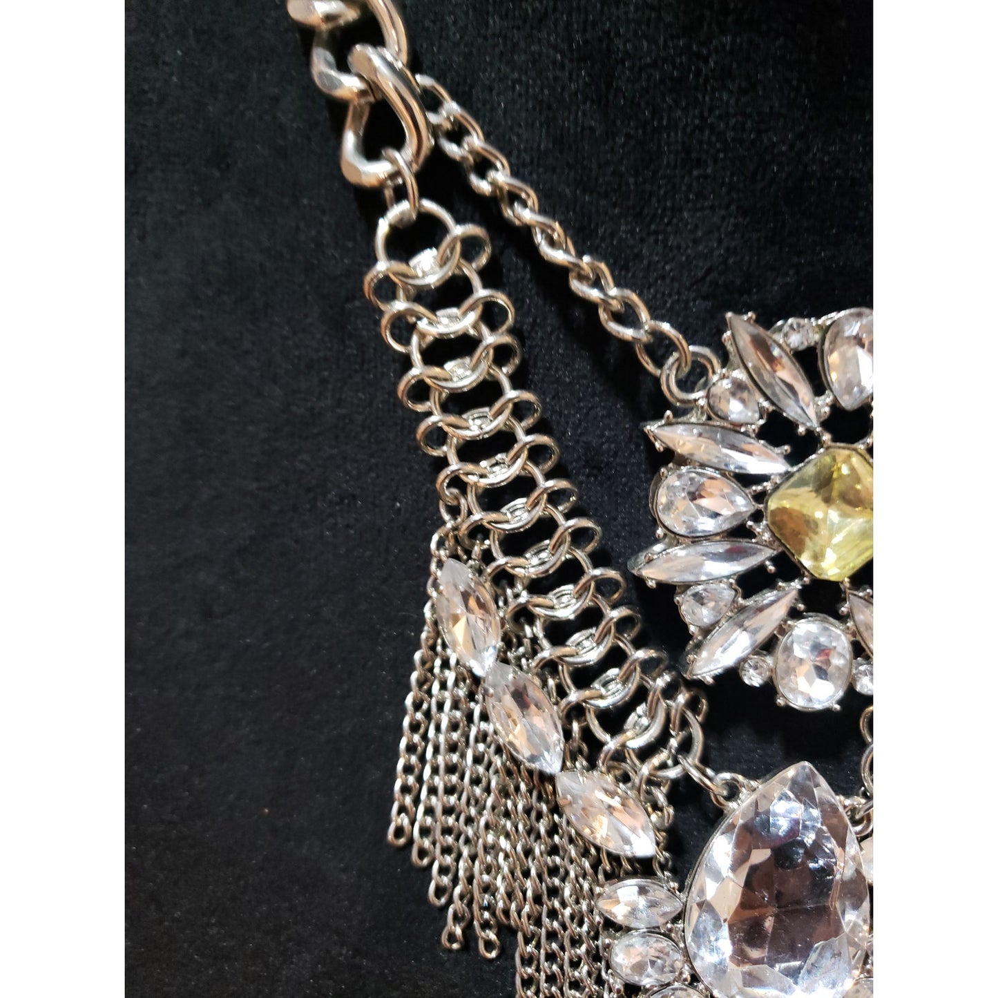 Womens Fashion Ethnic Chunky Crystals Sweater Chain Tassel Statement Necklace