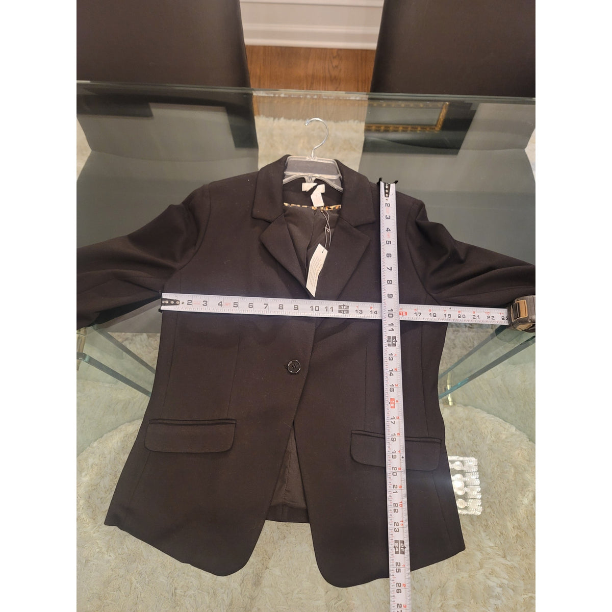 Chicos Blazer Jacket Women's Size M Black Single Button Feather Cuff Flap Pocket