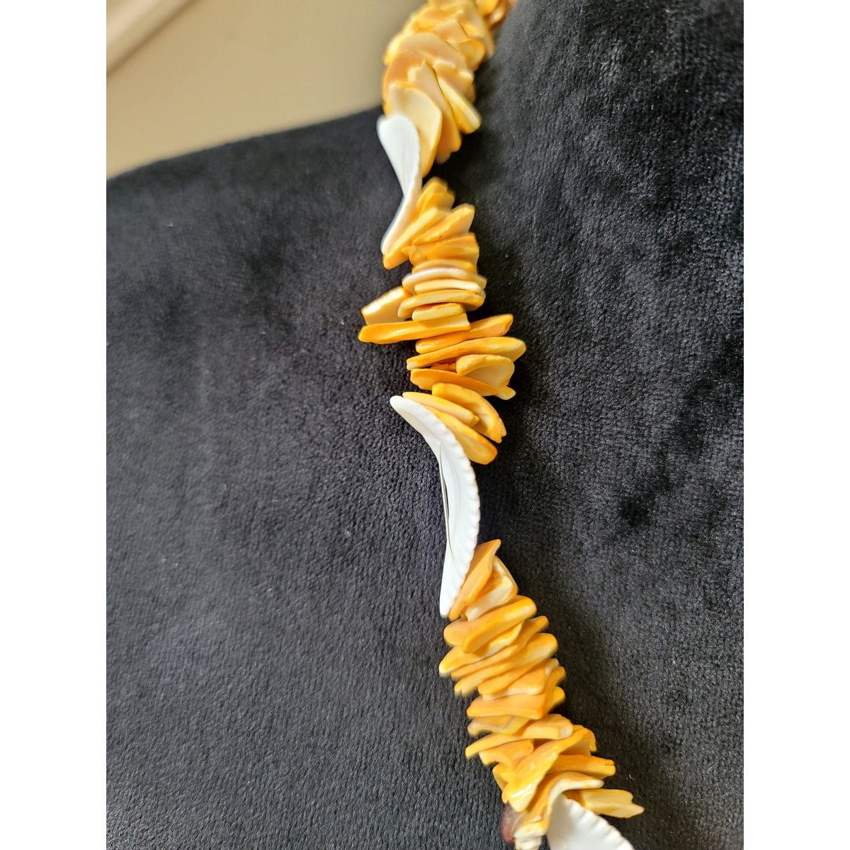 Boho Orange Shell & White Tusk Statement Necklace Beach Tribal Jewelry