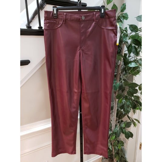Joie Women's Maroon Solid 100% Polyester Faux Leather Straight Leg Pants 8