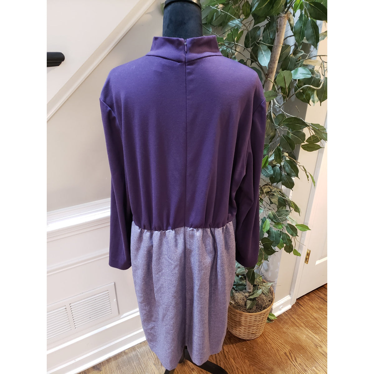 Coldwater Creek Sweater Dress Womens W20 Purple Mock Neck Knee Length Back Zip