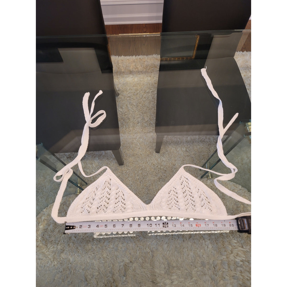 Crochet 2 Piece Set Womens Small White Open Back Halter Bikini Top Cover Up Pant