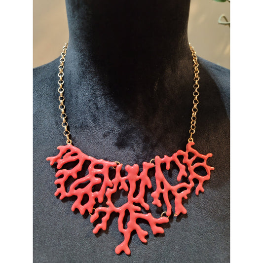 MIKA Women's Coral Red Resin Necklace with Chic Design Signature Gold Chain