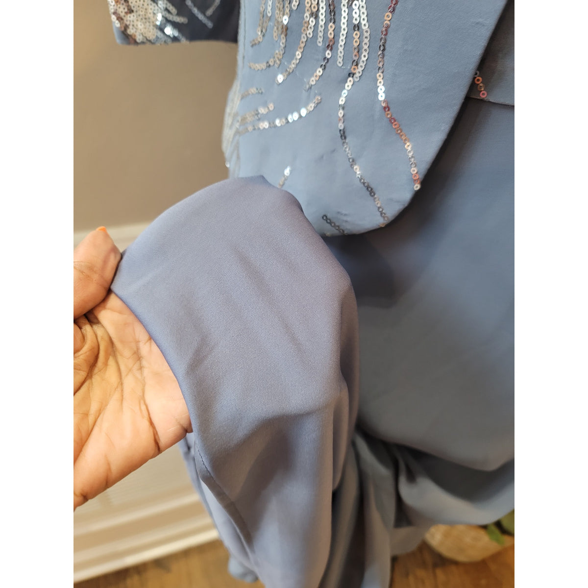 Alex Evenings Skirt Suit Women's SZ 18 Slate Blue Sequin Square Neck Back Zipper