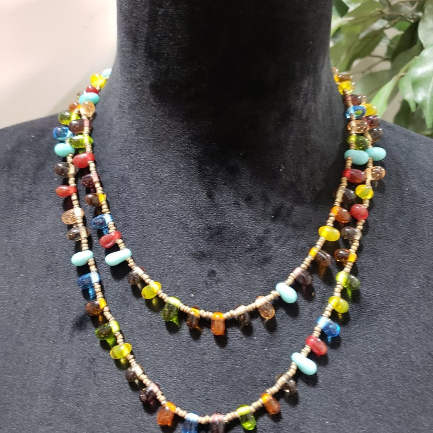 Womens Fashion Double Strand Multicolor Boho Style Beaded Elegant Necklace