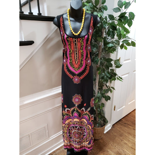 AB Studio Women's Multicolor Polyester Scoop Neck Sleeveless Long Maxi Dress L