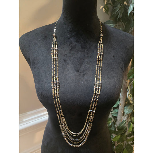 Women's Gold Beaded Multi Strand Statement Necklace With Lobster Clasp
