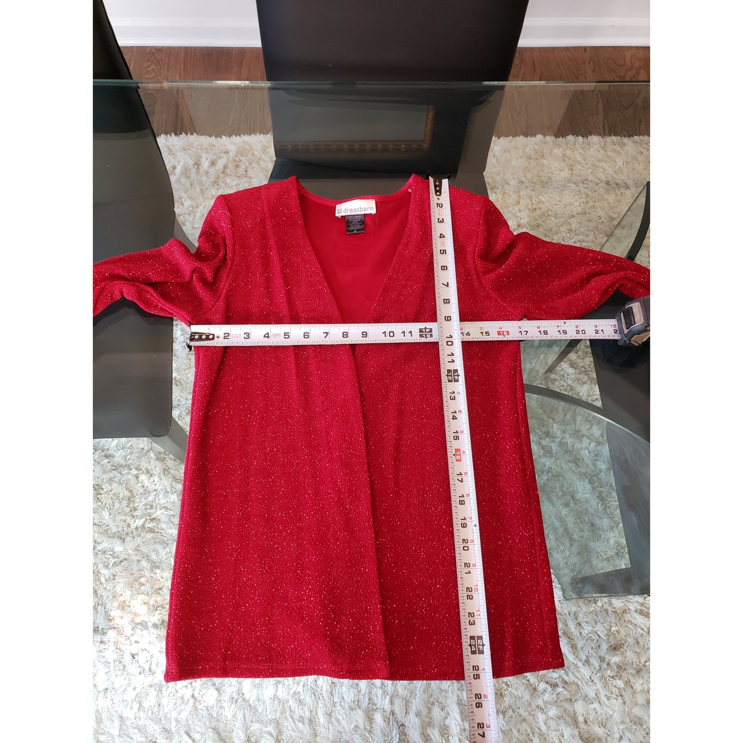 Dressbarn Cardigan Sweater Set Medium Red Sparkle Layer Shimmer Long Sleeve