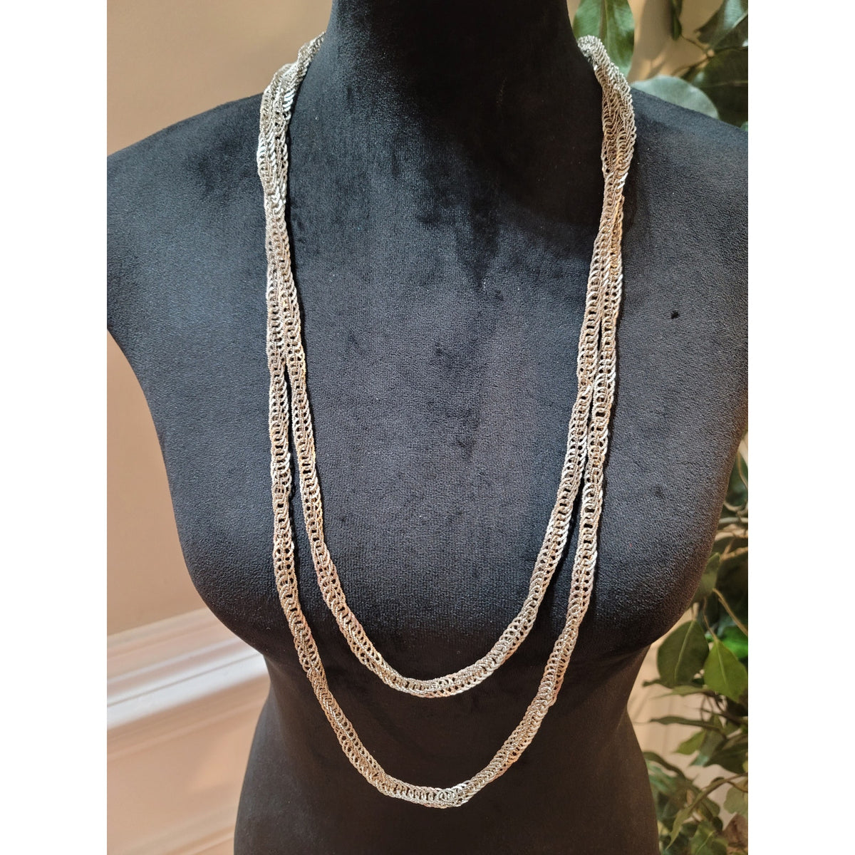 Women's Elegant Long Layered Silver Plated Textured Chain Necklaces Jewelry
