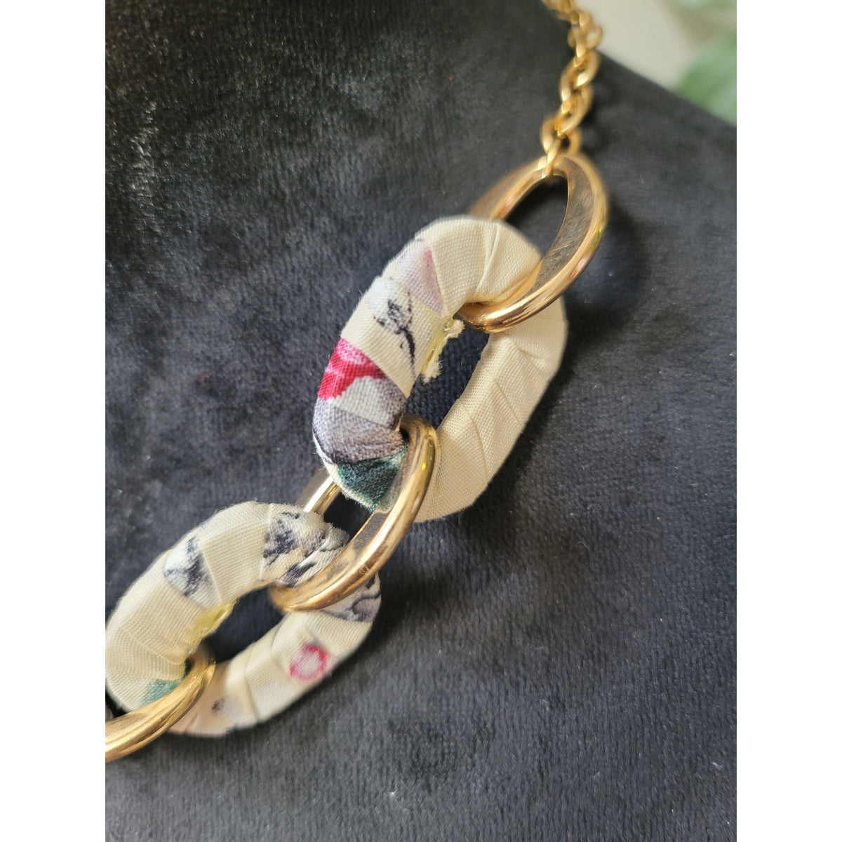Women's Fabric Covered Necklace & Stud Earrings Soft Pastel Button Style Jewelry