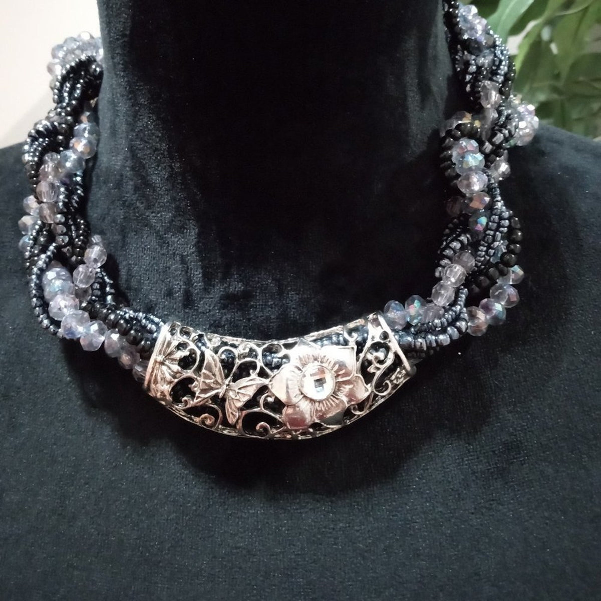 Womens Fashion Multi Strand Art Floral Beaded Choker Necklace with Lobster Clasp