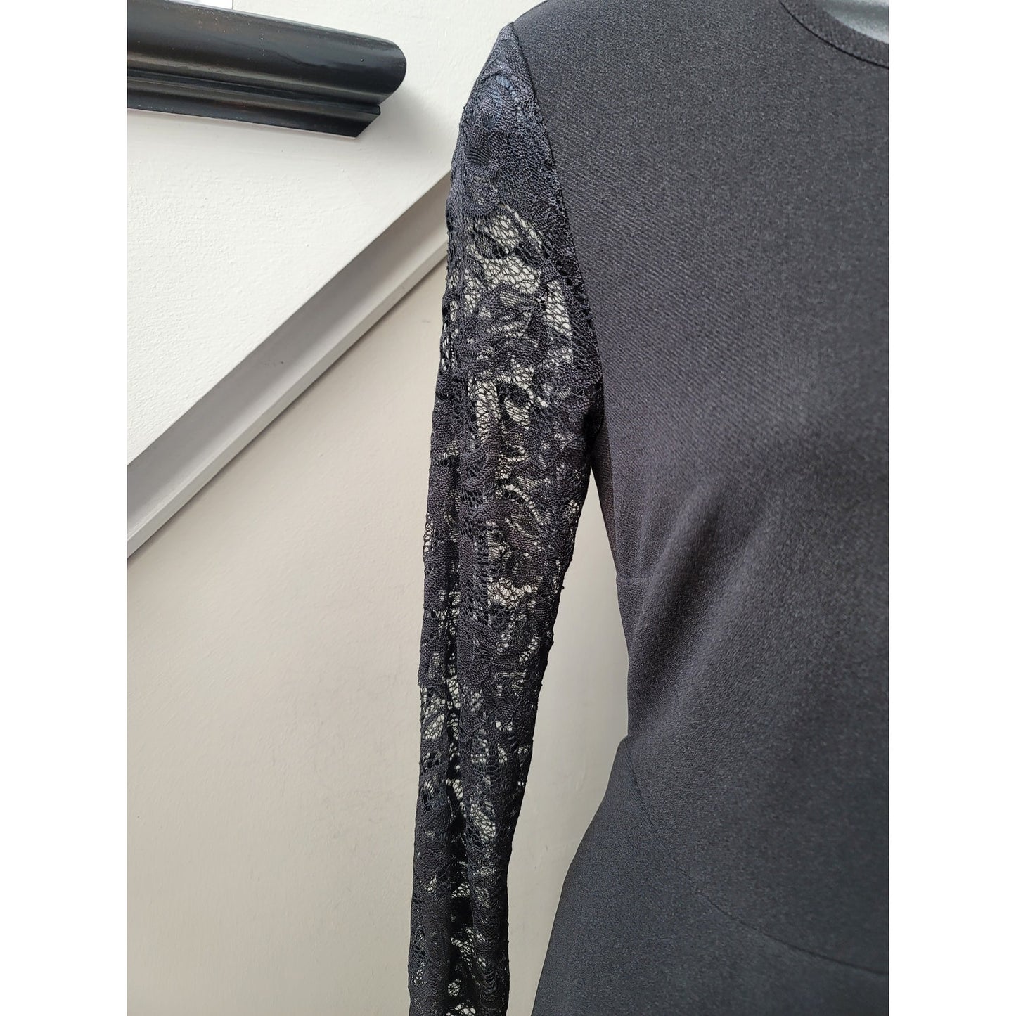 Women's Jumpsuit Small Black Lace Long Sleeve Asymmetrical Hem Wide Leg Evening