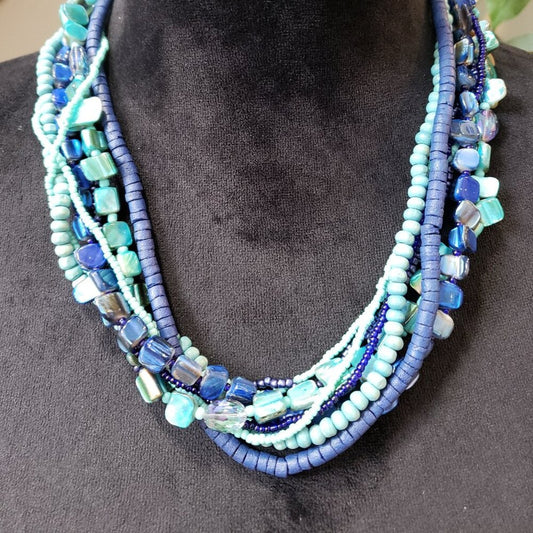 Womens Fashion Multicolor Multiple 3 Strand Beaded Necklace with Lobster Clasp