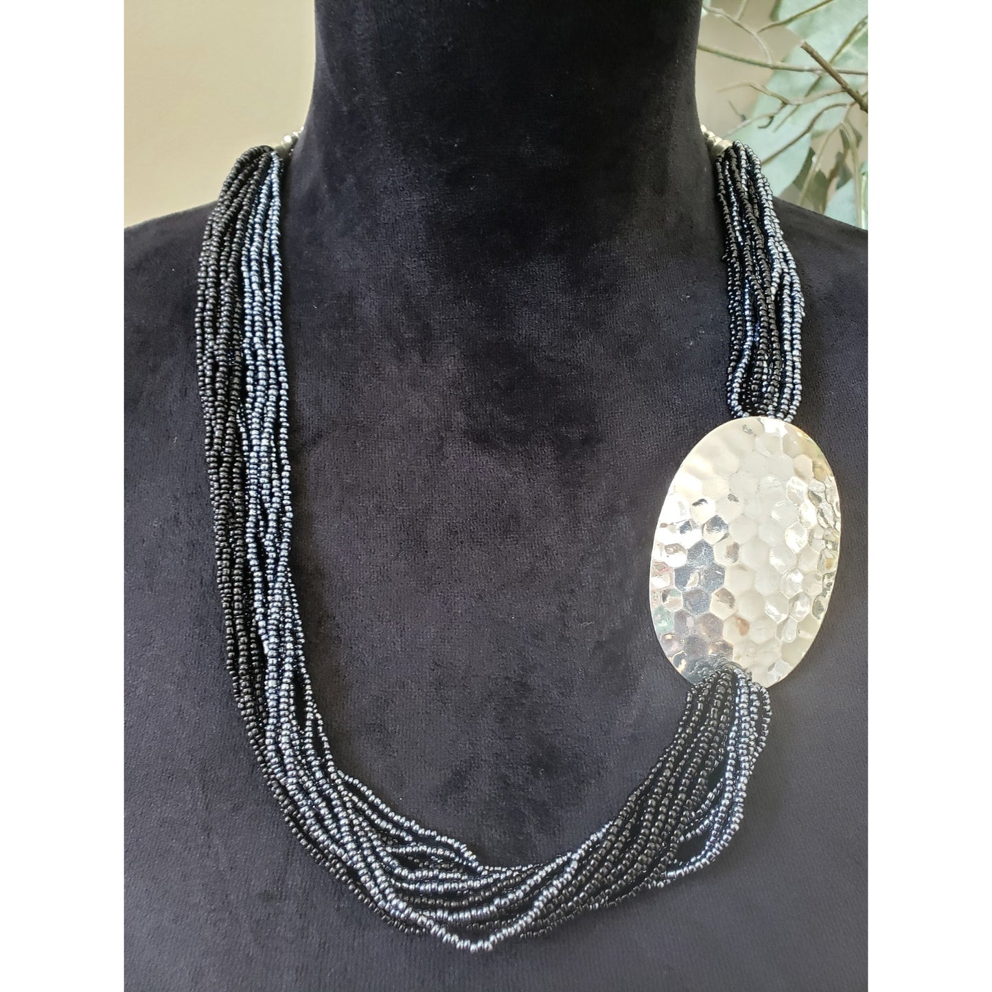 Women Fashion Two Tone Multi Layered Seed Beads Statement Necklace w/ Claw Clasp