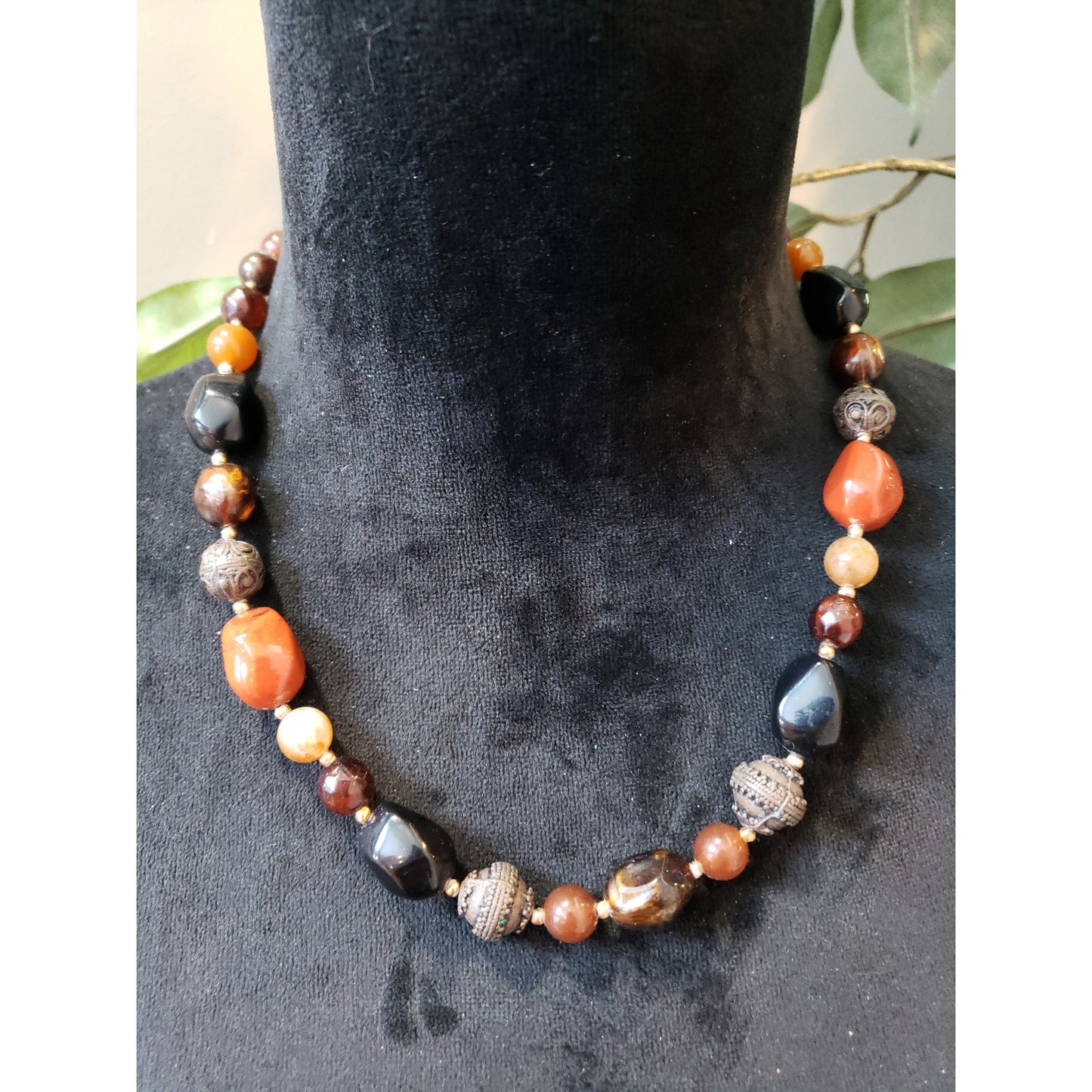 Womens Fashion Tribal Chunky Carnelian Coral Verde Marble Ornate Beads Necklace