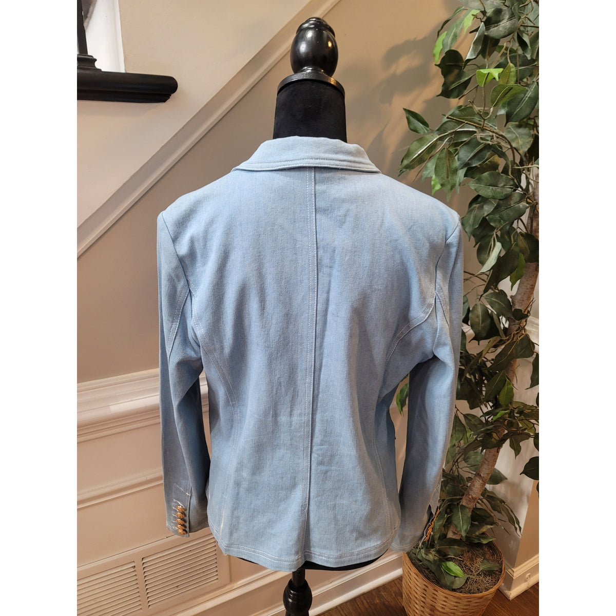 Fashion Nova Blazer Jacket Women's Large Blue Button Double Breasted Welt Pocket