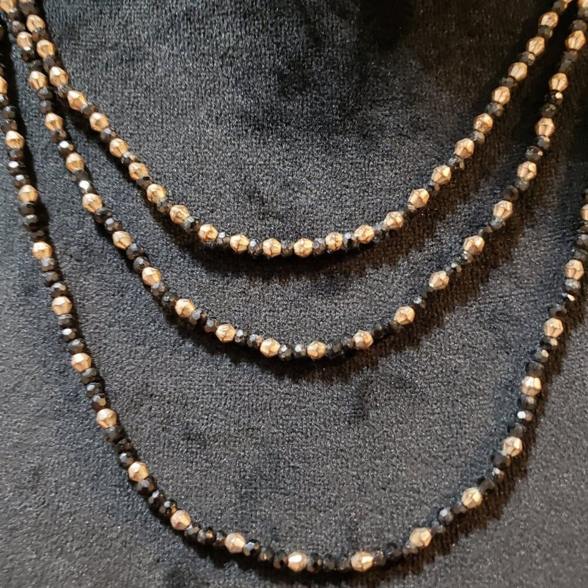 Womens Fashion Gold Tone Black Beaded Necklace Jewelry with Lobster Clasp