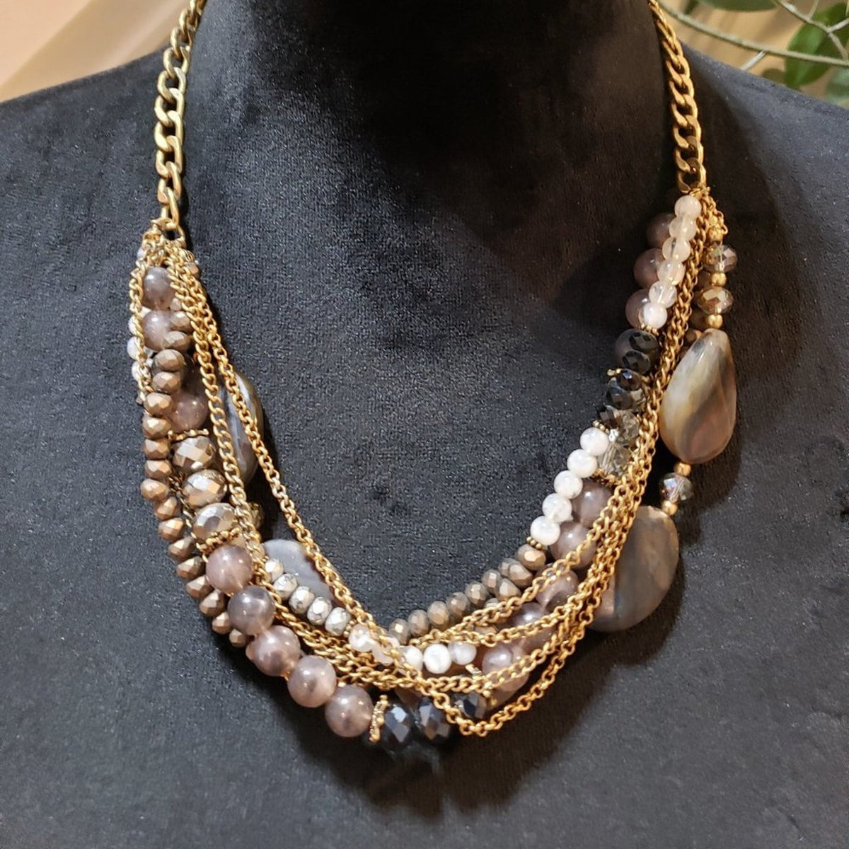 Womens Fashion Multicolor Beads Multi Strand Collar Necklace with Lobster Clasp
