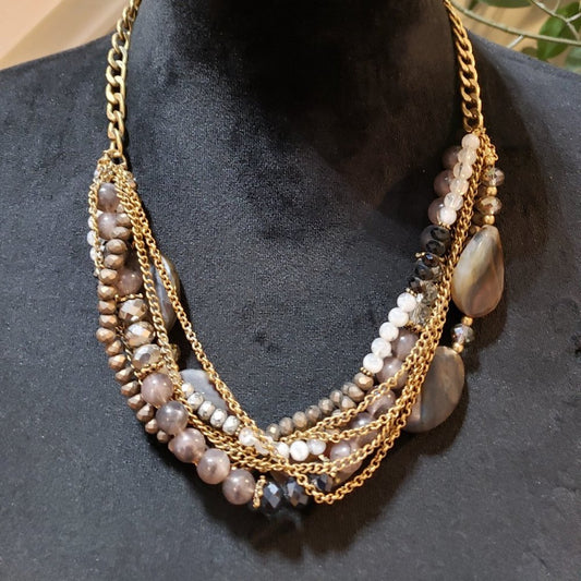 Womens Fashion Multicolor Beads Multi Strand Collar Necklace with Lobster Clasp