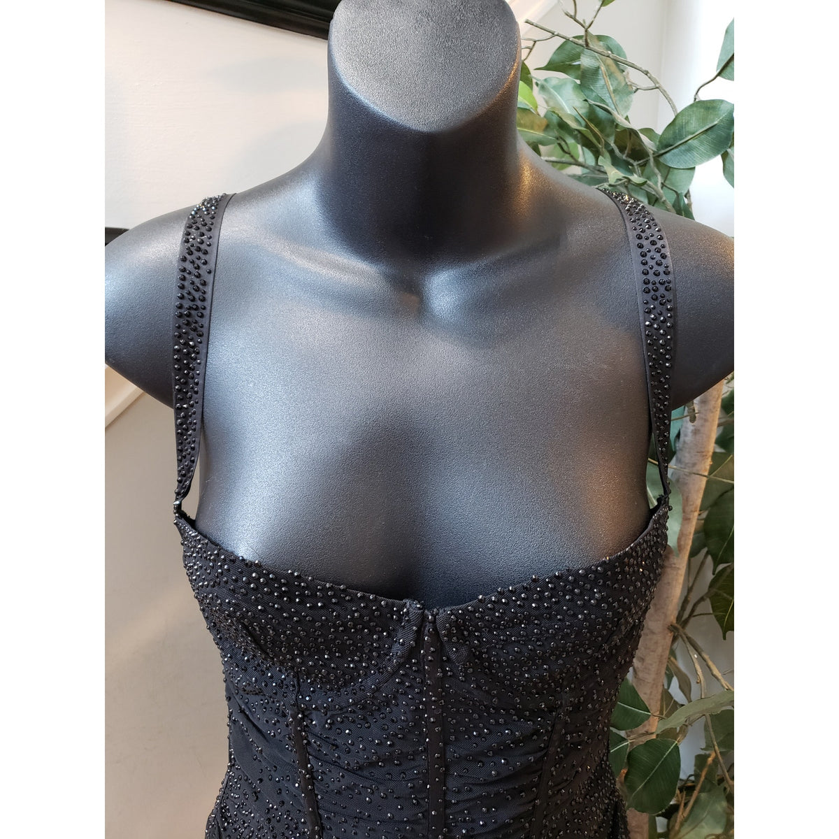 Oh Polly Mini Bodycon Dress Women's Size 4 Black Sheer Embellished Scoop Neck