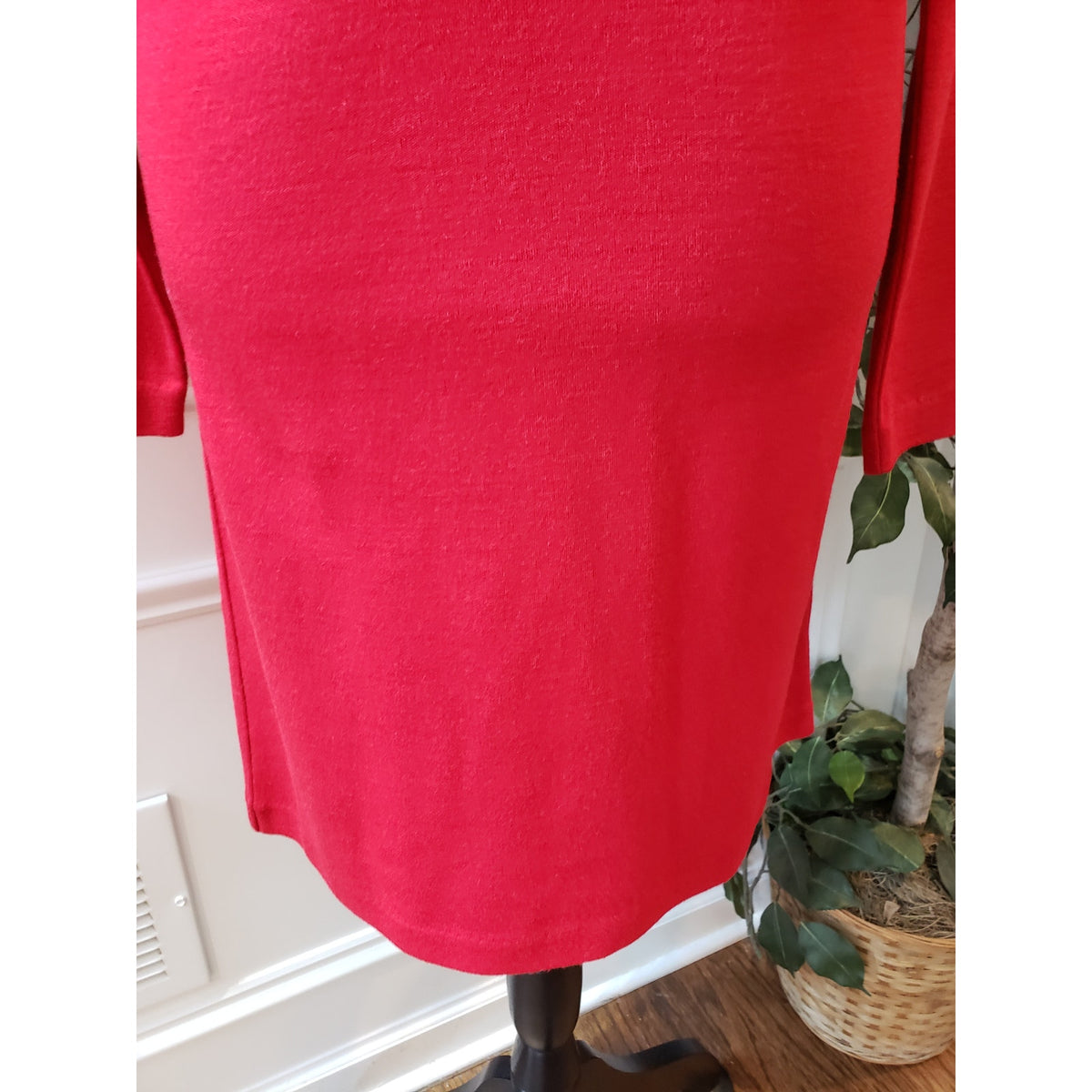 Liz Claiborne Sheath Dress Womens M Red Knit Raglan Sleeve Round Neck Back Zip