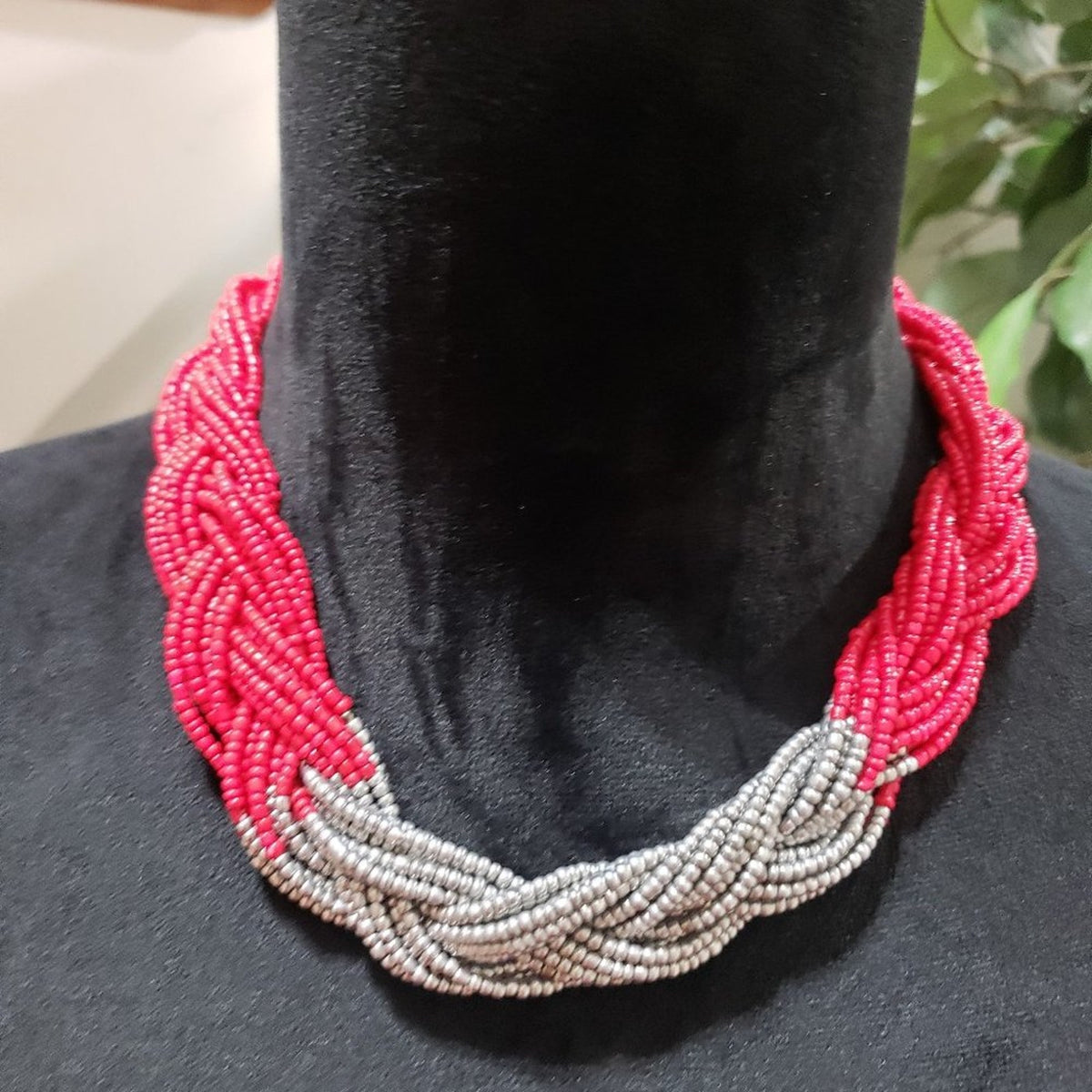 Womens Fashion Blingg Bohemian Braided Beaded Choker Necklace with Lobster Clasp