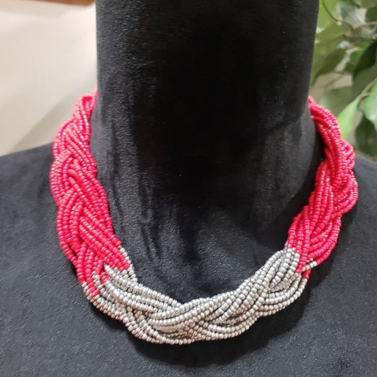 Womens Fashion Blingg Bohemian Braided Beaded Choker Necklace with Lobster Clasp
