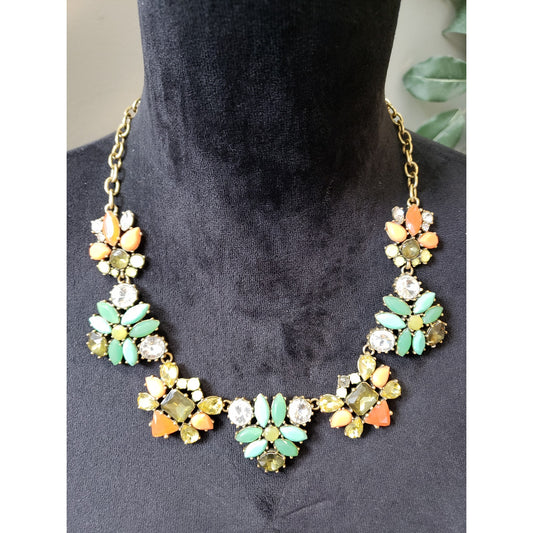 Women's Stella and Dot Statement Necklace Lobster Clasp Colorful Floral Beads