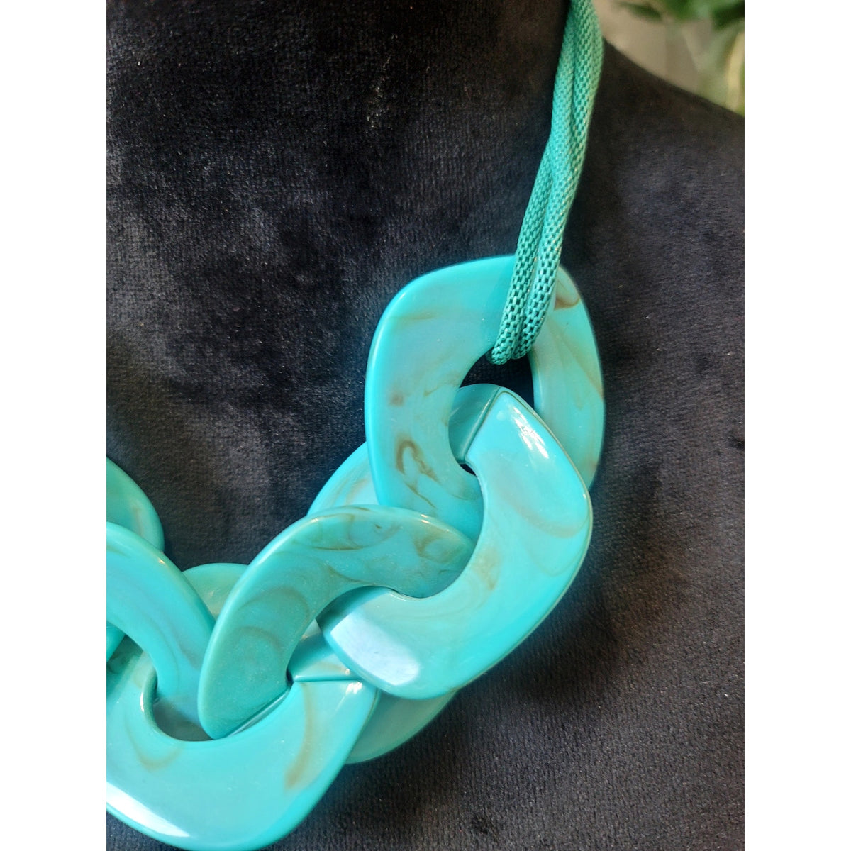 Turquoise Resin Link Necklace & Earrings Set Chunky Statement Modern Boho Chic