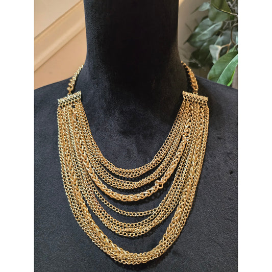 Women's Gold Tone Multi Strand Chain Necklace Layered Statement Bib Chunky Links