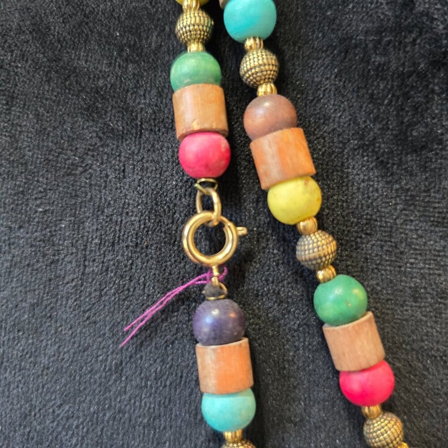 Womens Fashion Multicolor Wooden Beaded Necklace Jewelry with Spring Ring Clasp