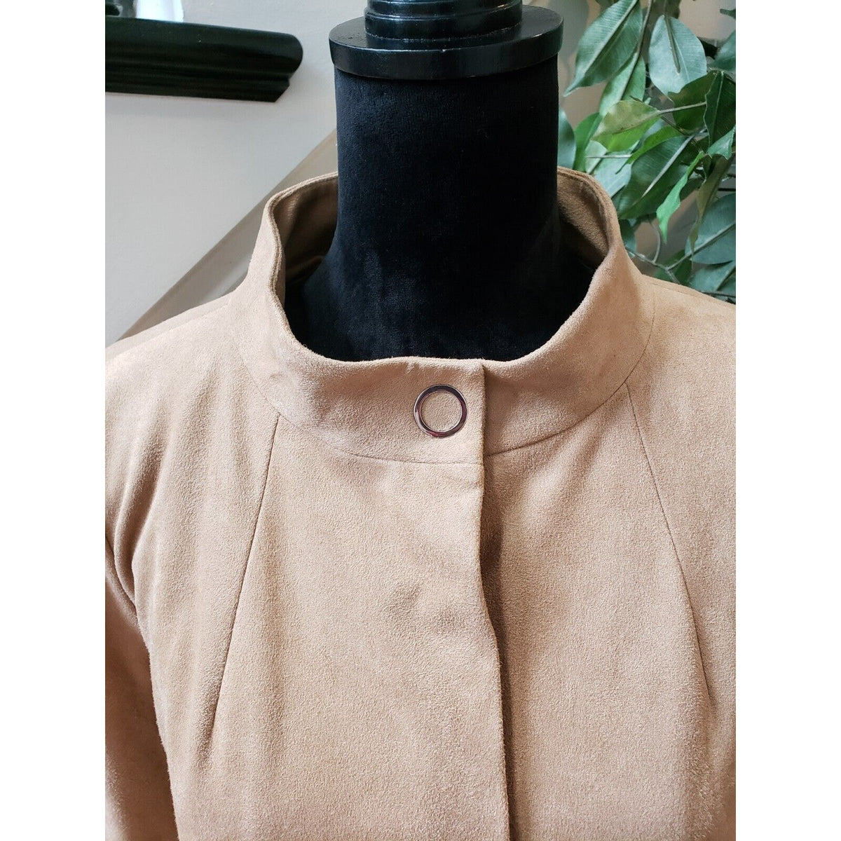 Chico's Black Label Womens Tan Faux Suede Flap Pockets Snap Front Jacket Size M