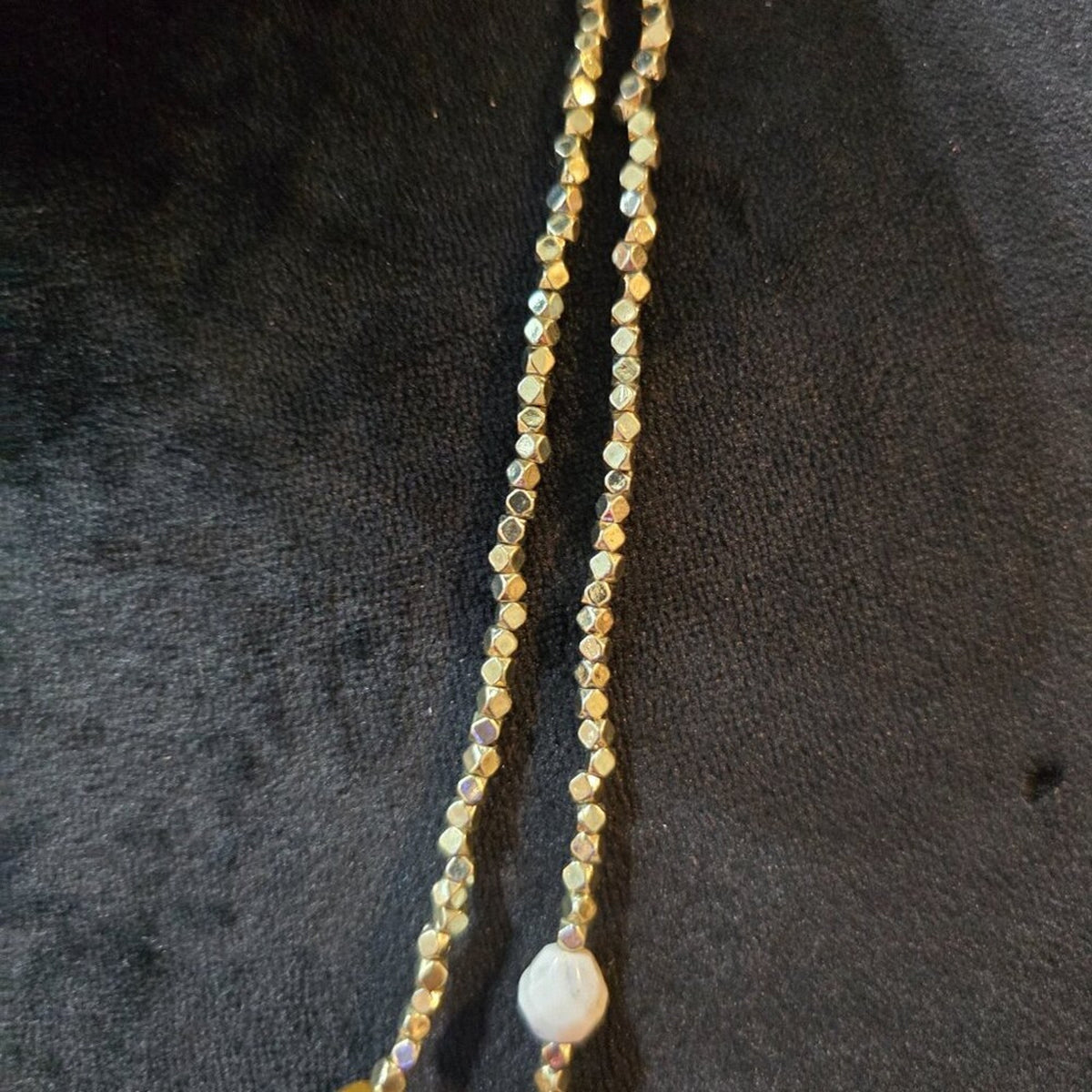 Womens Fashion Semi-Precious Stones Gold Accents Bead Two Strand Collar Necklace