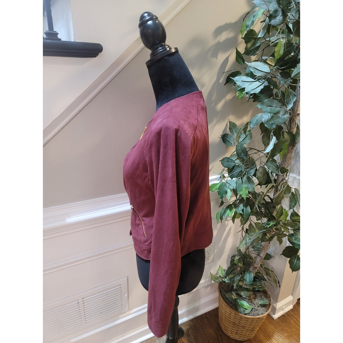 Thalia Sodi Moto Jacket Women's SZ XS Burgundy Asymmetrical Zip Long Sleeve