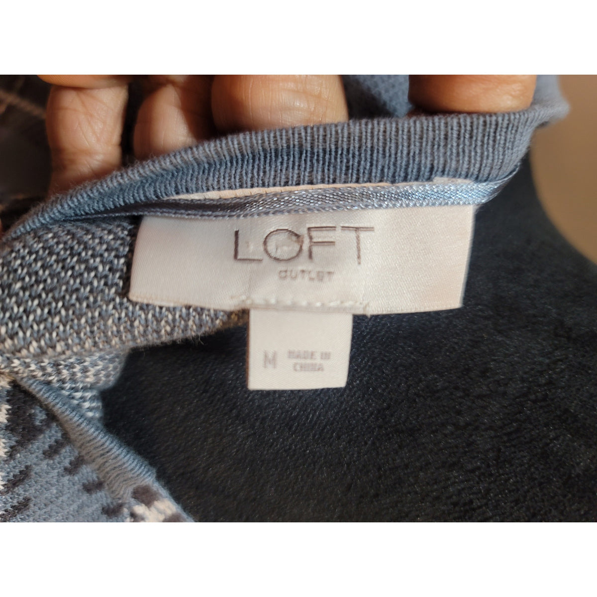 Loft Cardigan Sweater Women's Medium Blue Windowpane Plaid Longline Open Front