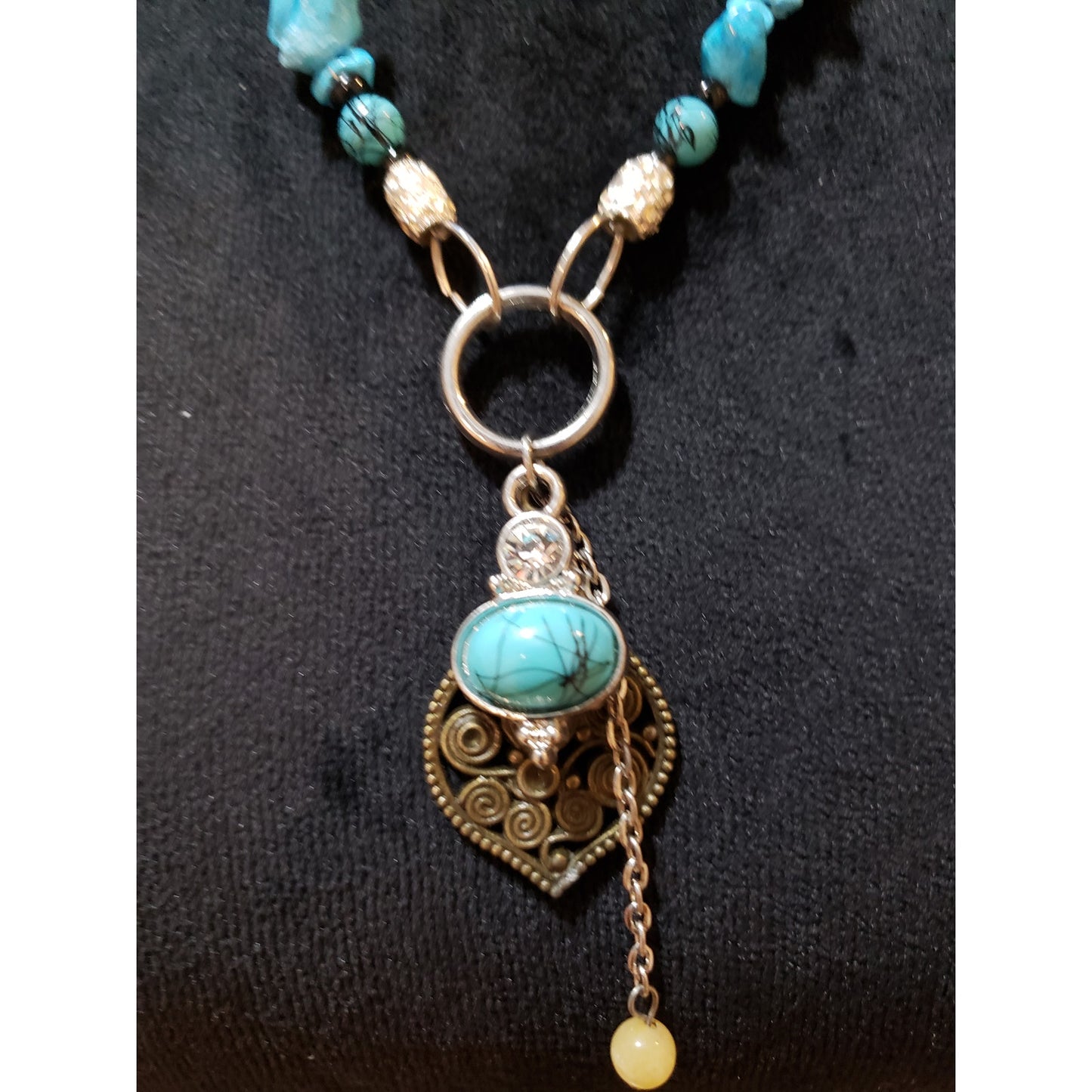 Womens Turquoise Stone Beads Filigree Lariat Pendant Necklace Jewelry w/ Lobster