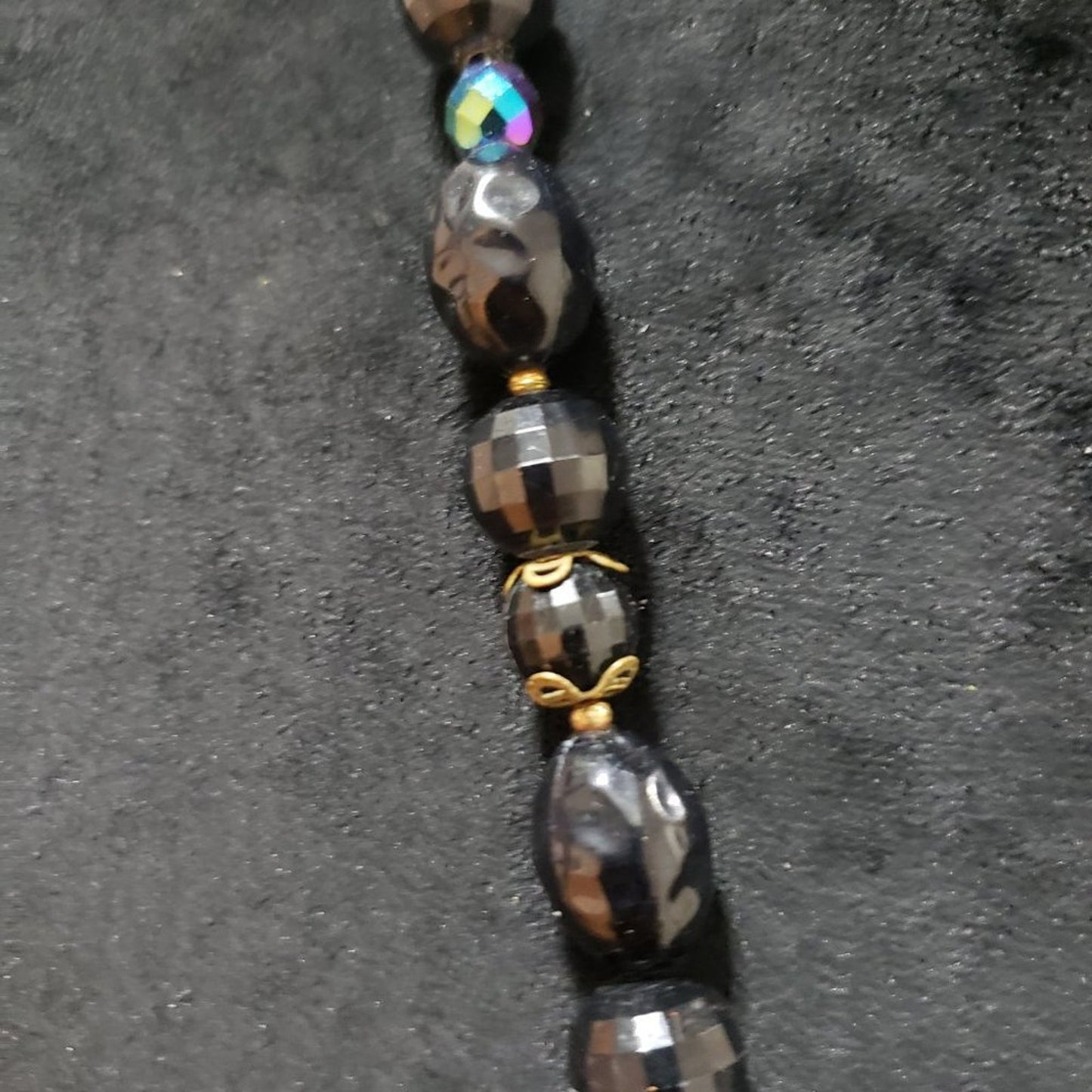 Women Fashion Black Crystal Beaded Teardrop Necklace with Spring Ring Clasp