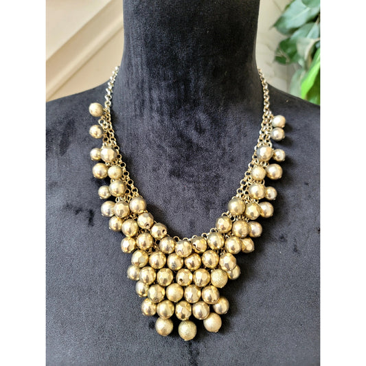Antique Gold Tone Bubble Bib Necklace Cluster Statement Runway Fashion Jewelry